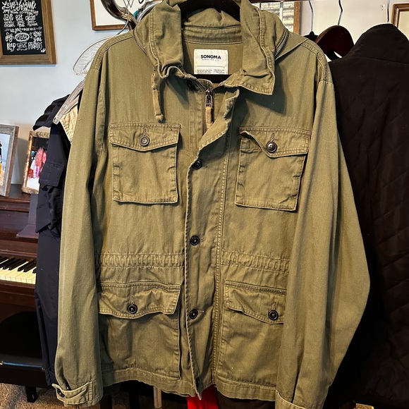 Sonoma olive green zip/button utility jacket woman’s Large - Picture 2 of 5